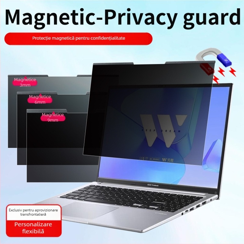 Film magnetic de confidențialitate pentru laptop, detașabil, fără adeziv; 13,3/14/15,6/16 inch; anti-reflexie
