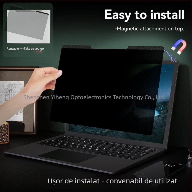 Film magnetic de confidențialitate pentru laptop, detașabil, fără adeziv; 13,3/14/15,6/16 inch; anti-reflexie