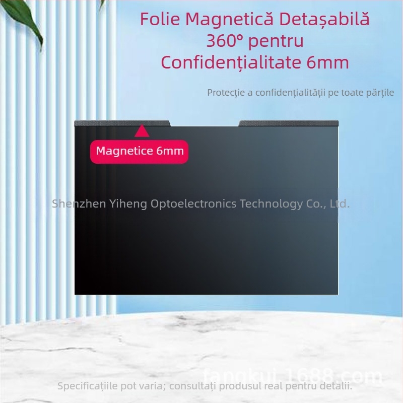 Film magnetic de confidențialitate pentru laptop, detașabil, fără adeziv; 13,3/14/15,6/16 inch; anti-reflexie