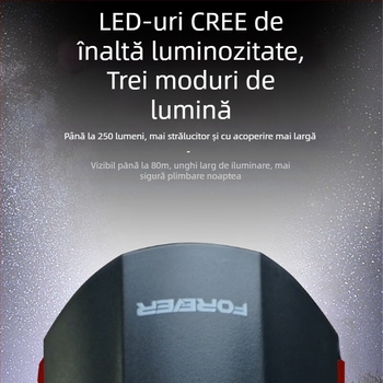 Forever lumină față pentru bicicletă de munte, încărcare USB-C, pentru noapte, montaj cu cataramă, model 2255