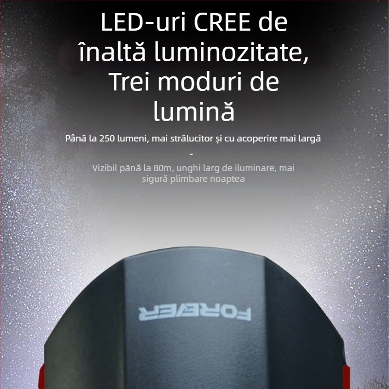 Forever lumină față pentru bicicletă de munte, încărcare USB-C, pentru noapte, montaj cu cataramă, model 2255