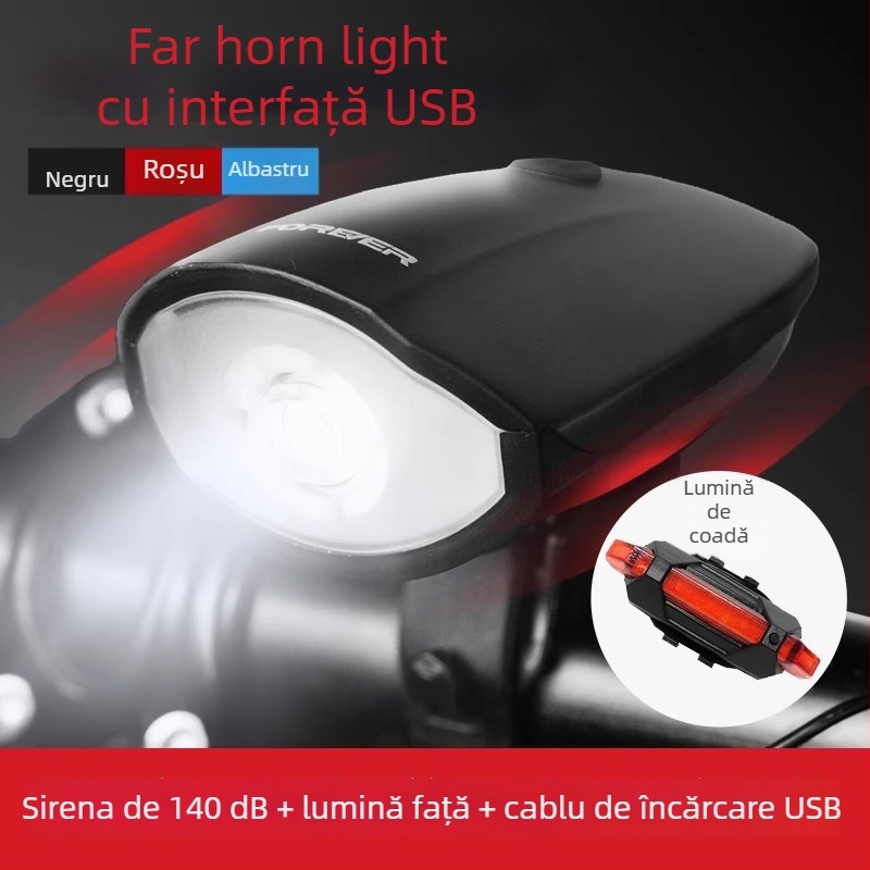 Forever lumină față pentru bicicletă de munte, încărcare USB-C, pentru noapte, montaj cu cataramă, model 2255