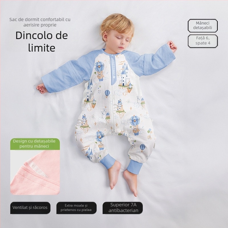 Sac de dormit pentru bebeluși cu design cu picioare separate, material exterior din fibre de bambus, căptușeală din bumbac, umplutură din fibre reciclate 70%