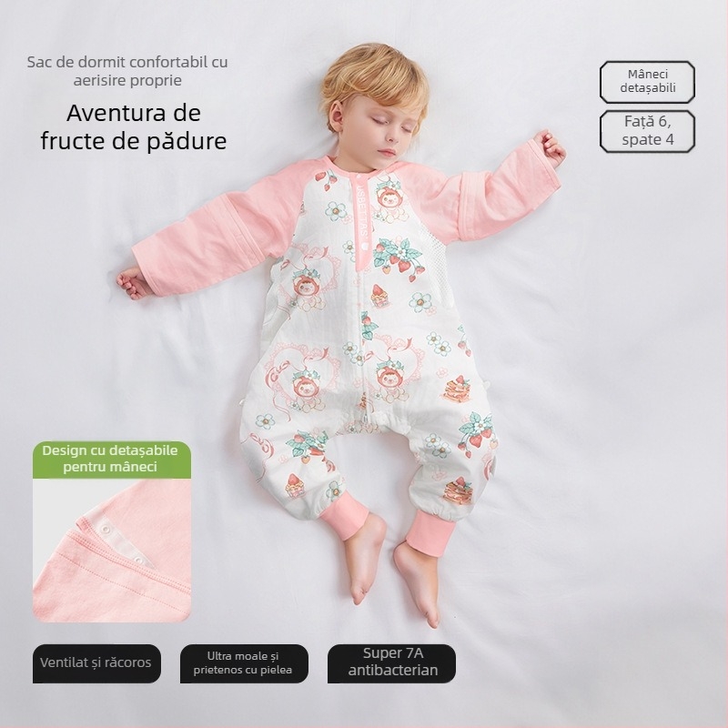 Sac de dormit pentru bebeluși cu design cu picioare separate, material exterior din fibre de bambus, căptușeală din bumbac, umplutură din fibre reciclate 70%