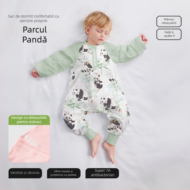 Sac de dormit pentru bebeluși cu design cu picioare separate, material exterior din fibre de bambus, căptușeală din bumbac, umplutură din fibre reciclate 70%