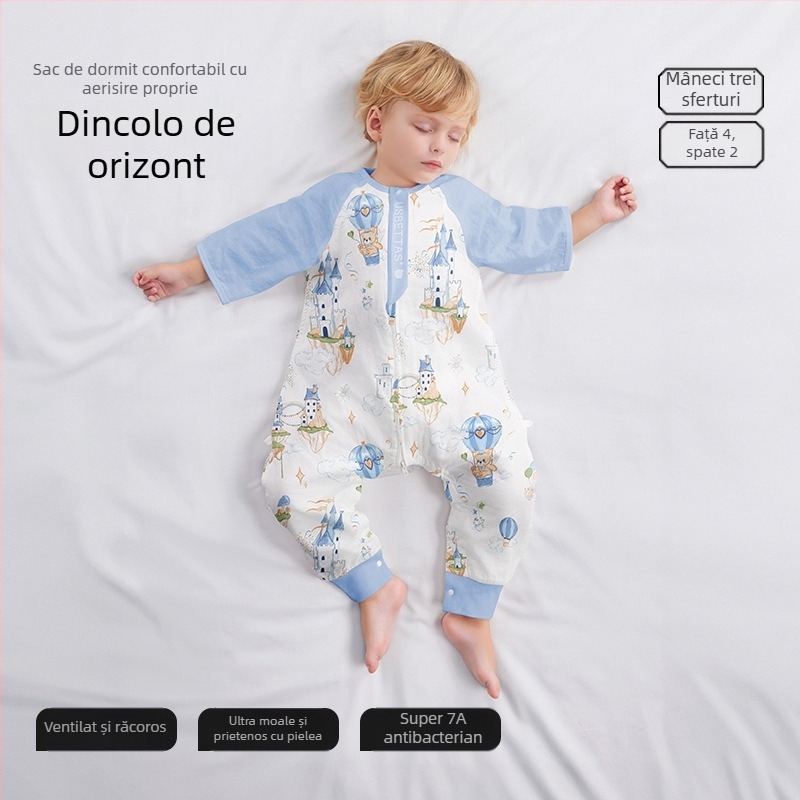 Sac de dormit pentru bebeluși cu design cu picioare separate, material exterior din fibre de bambus, căptușeală din bumbac, umplutură din fibre reciclate 70%