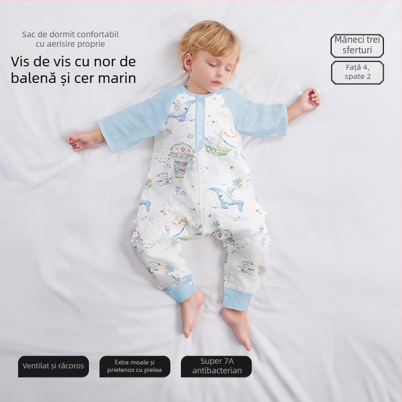 Sac de dormit pentru bebeluși cu design cu picioare separate, material exterior din fibre de bambus, căptușeală din bumbac, umplutură din fibre reciclate 70%
