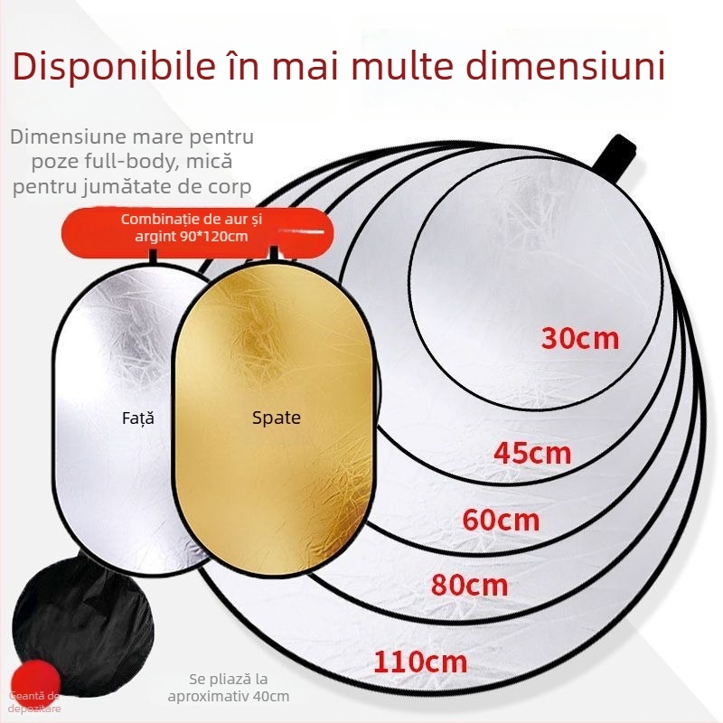Reflector de iluminare pliabil, portabil — panou mare de lumină pentru fotografie și machiaj, pentru transmisiuni live în interior/exterior, călătorii și camping