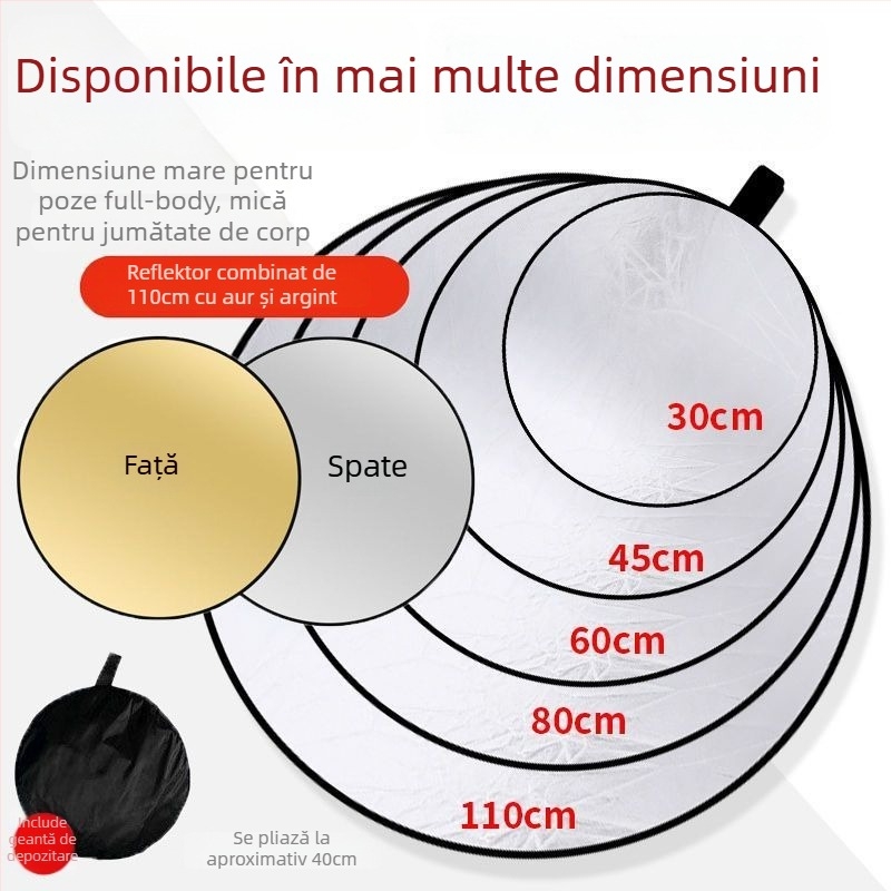 Reflector de iluminare pliabil, portabil — panou mare de lumină pentru fotografie și machiaj, pentru transmisiuni live în interior/exterior, călătorii și camping