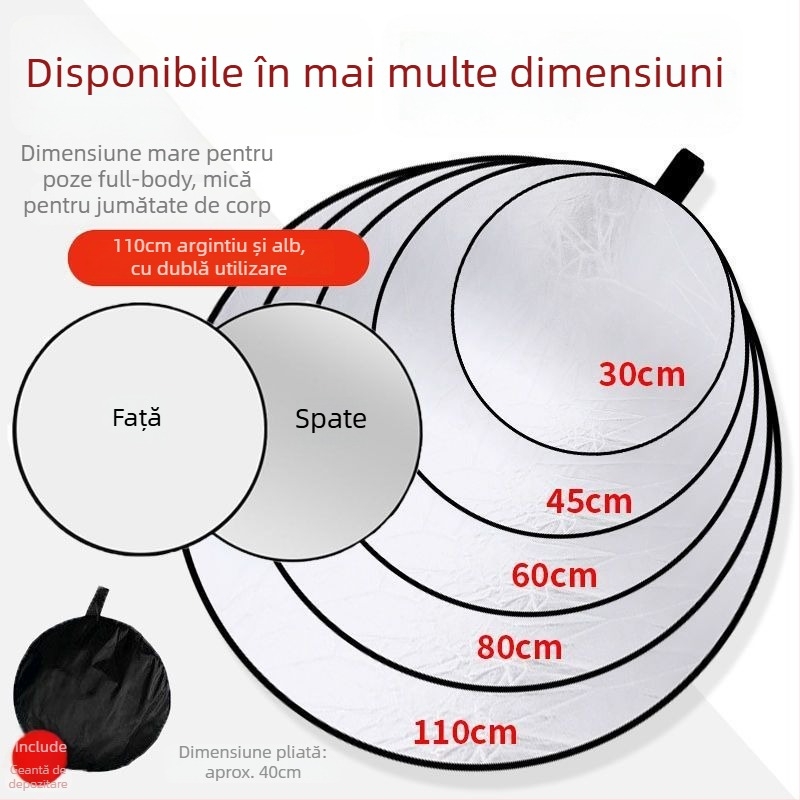 Reflector de iluminare pliabil, portabil — panou mare de lumină pentru fotografie și machiaj, pentru transmisiuni live în interior/exterior, călătorii și camping