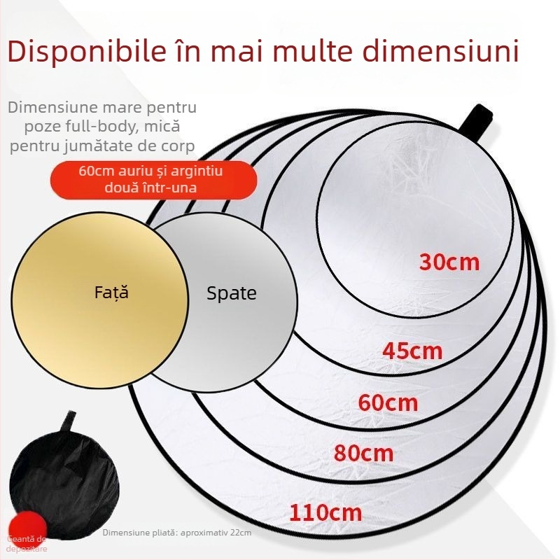 Reflector de iluminare pliabil, portabil — panou mare de lumină pentru fotografie și machiaj, pentru transmisiuni live în interior/exterior, călătorii și camping