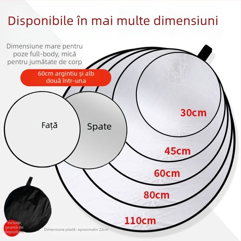 Reflector de iluminare pliabil, portabil — panou mare de lumină pentru fotografie și machiaj, pentru transmisiuni live în interior/exterior, călătorii și camping