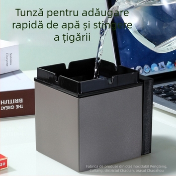 Cenușar auto din oțel inoxidabil cu capac, dublu strat, rezistent la vânt, include pâlnie și capac, finisaj nano