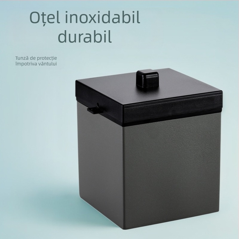 Cenușar auto din oțel inoxidabil cu capac, dublu strat, rezistent la vânt, include pâlnie și capac, finisaj nano