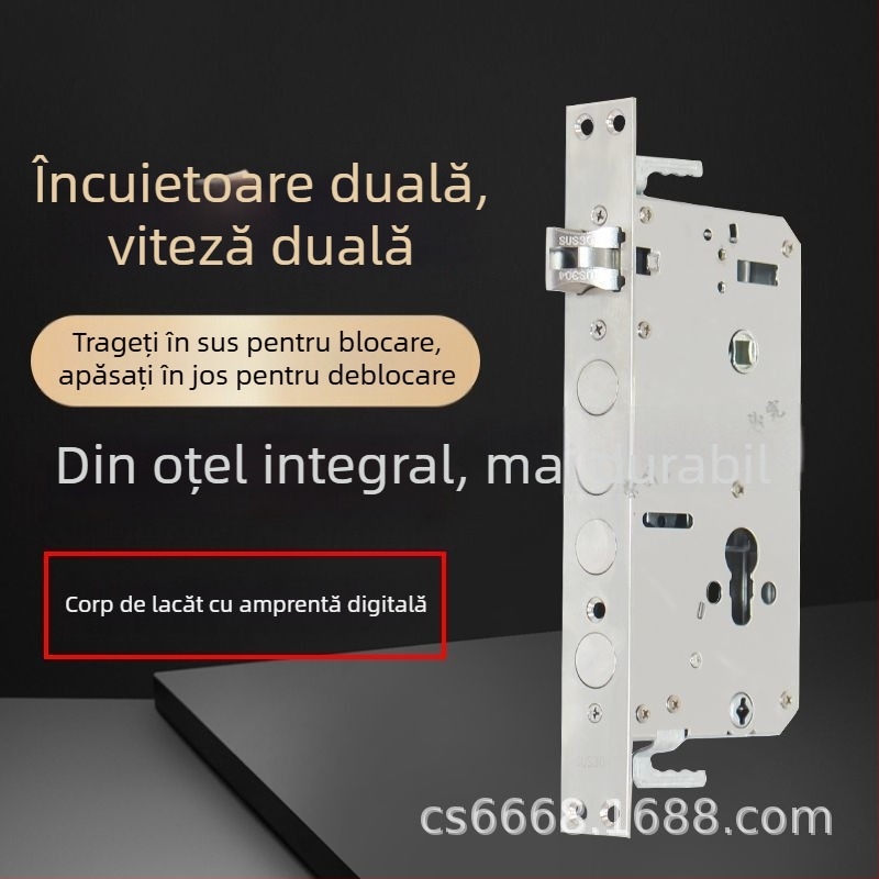 Încuietoare inteligentă cu amprentă – corp din oțel inoxidabil, limbă pătrată, cilindric, anti-blocare, sistem dublu încuiere (Model 712-all steel, 700 g, Brand Qianlan)