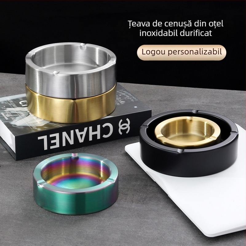 Scrumieră din oțel inoxidabil gros, cu logo personalizat, pentru cafenele, baruri și uz casnic, rezistentă la vânt și la căderi