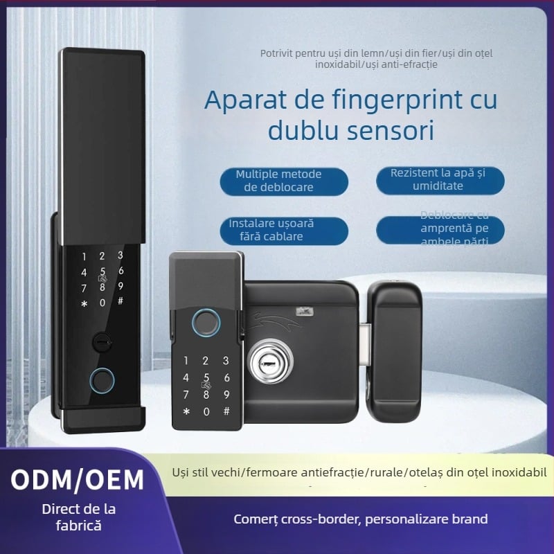 Lacăt inteligent cu amprentă dublă, control de la distanță, parolă, rezistent la apă