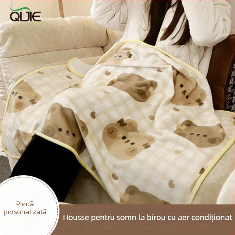 Cuvertură din poliester cu două straturi din flanelă – model desen animat, pentru toate sezoanele, personalizabilă, 260–600 g