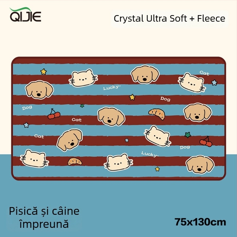 Cuvertură din poliester cu două straturi din flanelă – model desen animat, pentru toate sezoanele, personalizabilă, 260–600 g