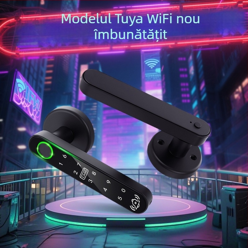 Încuietoare inteligentă cu amprentă pentru uși din lemn, cu parolă electronică și deblocare la distanță Bluetooth; stocare amprente: 200; alimentare DC; verificare 1:1; instalare fără găuri; potrivită pentru dormitor, uși din lemn și cadre din aluminiu