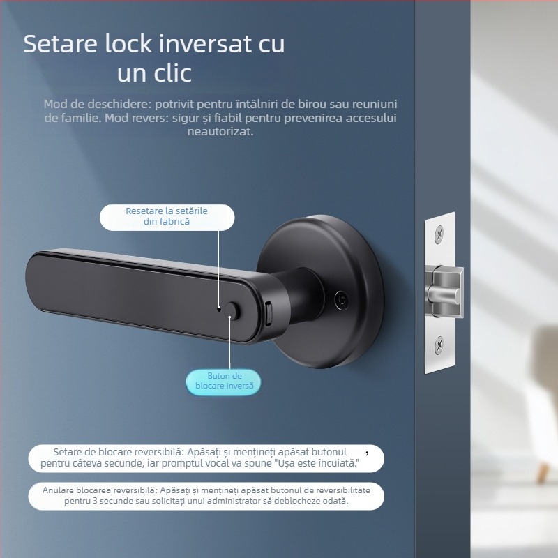 Încuietoare inteligentă cu amprentă pentru uși din lemn, cu parolă electronică și deblocare la distanță Bluetooth; stocare amprente: 200; alimentare DC; verificare 1:1; instalare fără găuri; potrivită pentru dormitor, uși din lemn și cadre din aluminiu