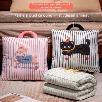 Perne-pătură din pluș, husă din pluș, umplutură PP bumbac, broderie, model animale drăguțe, stil desen animat
