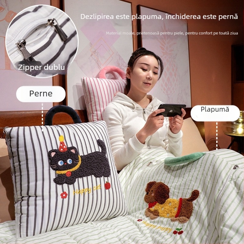 Perne-pătură din pluș, husă din pluș, umplutură PP bumbac, broderie, model animale drăguțe, stil desen animat