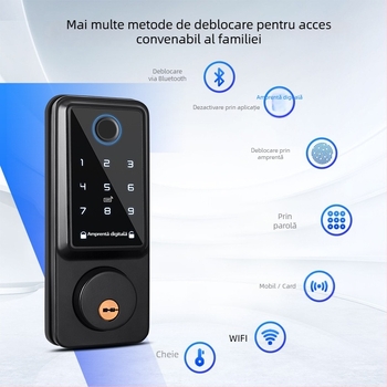 Încuietoare inteligentă cu amprentă, card și parolă pentru ușă din lemn, model A1 Locking, peste 100000 de deblocări, scanare în 0,1 s, rată de recunoaștere falsă <0,001%