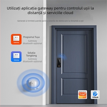 Încuietoare inteligentă cu amprentă, card și parolă pentru ușă din lemn, model A1 Locking, peste 100000 de deblocări, scanare în 0,1 s, rată de recunoaștere falsă <0,001%