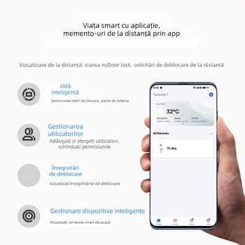 Încuietoare inteligentă cu amprentă, card și parolă pentru ușă din lemn, model A1 Locking, peste 100000 de deblocări, scanare în 0,1 s, rată de recunoaștere falsă <0,001%