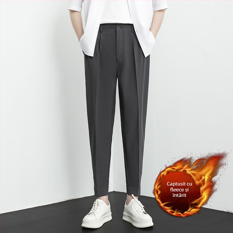 Pantaloni bărbați, croială dreaptă, iarnă, 90% poliester, amestec microelastic