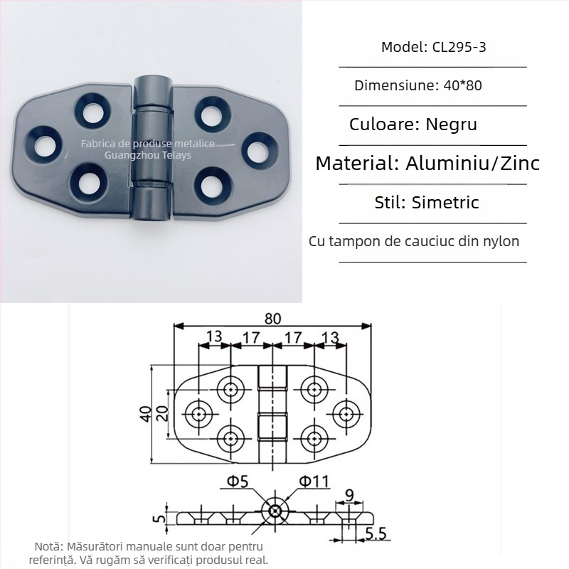 Balama Cl295 pentru uși pliante ale dulapului de distribuție din aliaj de zinc; balama obișnuită, groasă; finisaj vopsire cu spray; marcă Ternis