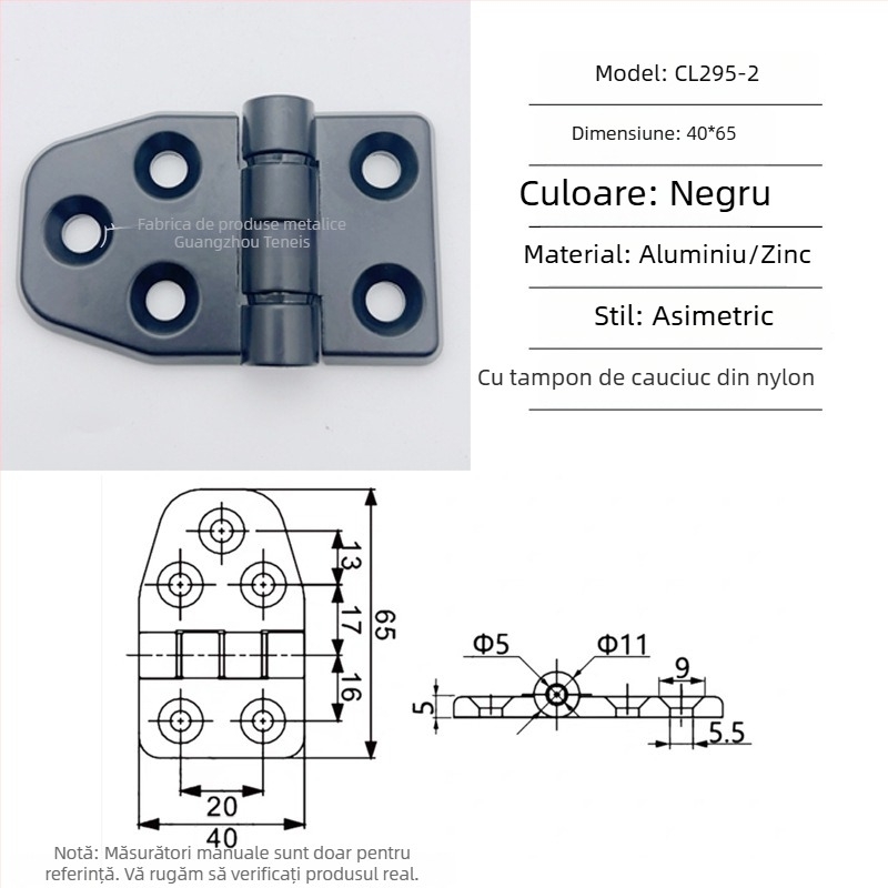 Balama Cl295 pentru uși pliante ale dulapului de distribuție din aliaj de zinc; balama obișnuită, groasă; finisaj vopsire cu spray; marcă Ternis