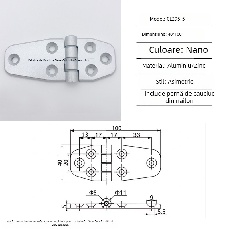 Balama Cl295 pentru uși pliante ale dulapului de distribuție din aliaj de zinc; balama obișnuită, groasă; finisaj vopsire cu spray; marcă Ternis