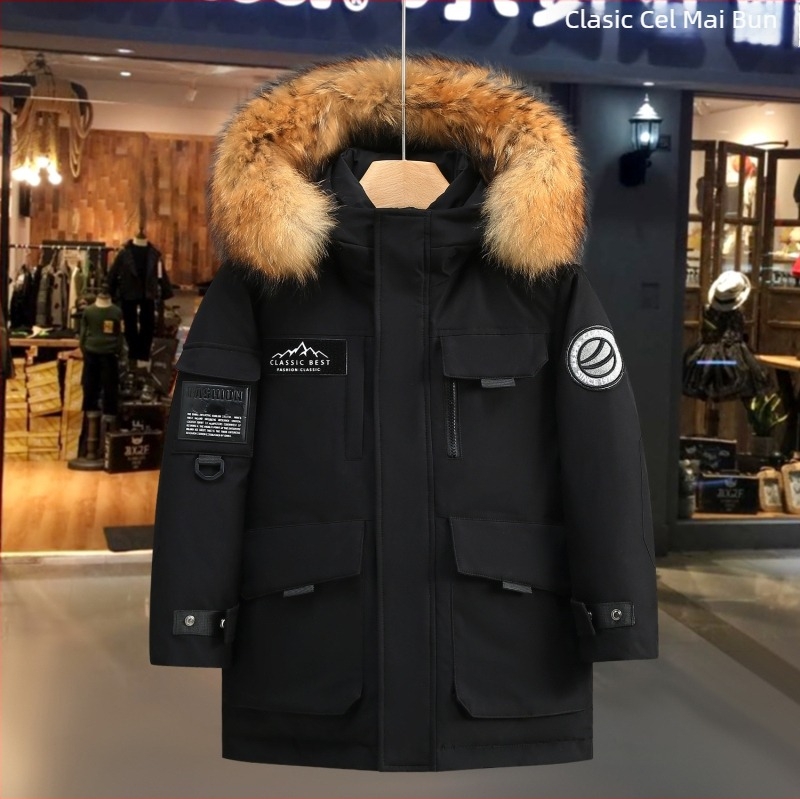 Jachetă pentru copii cu puf, unisex, lungă, groasă, 50–55% puf de rață alb