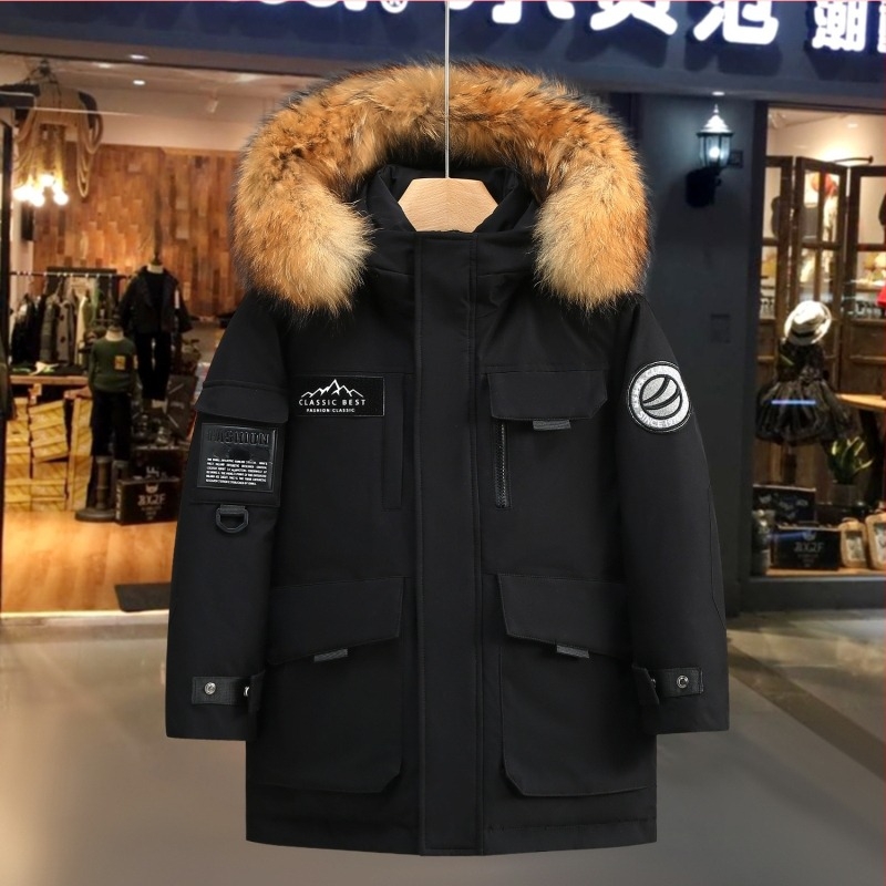 Jachetă pentru copii cu puf, unisex, lungă, groasă, 50–55% puf de rață alb