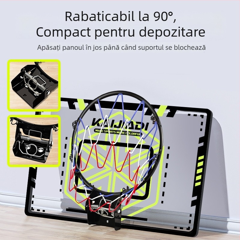 Coș de baschet cu panou pentru copii, montat pe perete – fără găuri, PVC, 0,5–3 kg, interior/exterior, silențios