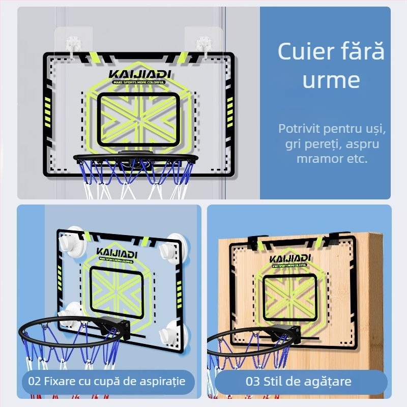 Coș de baschet cu panou pentru copii, montat pe perete – fără găuri, PVC, 0,5–3 kg, interior/exterior, silențios