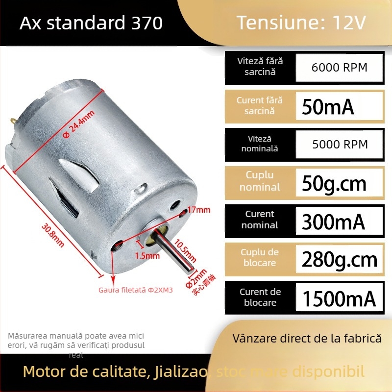 RS370 motor DC miniatural, 12–24 V, putere înaltă, viteză înaltă