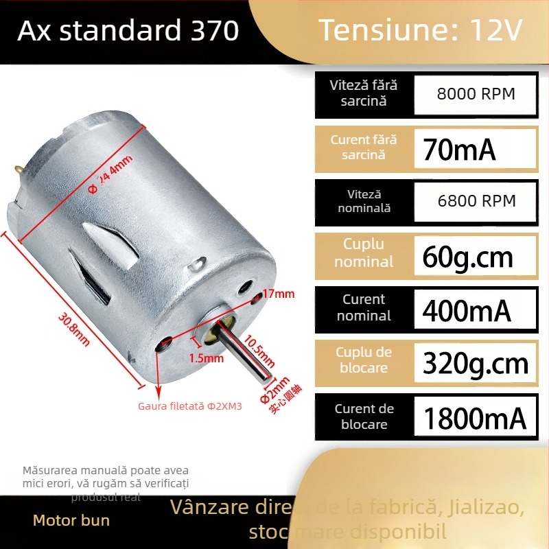 RS370 motor DC miniatural, 12–24 V, putere înaltă, viteză înaltă