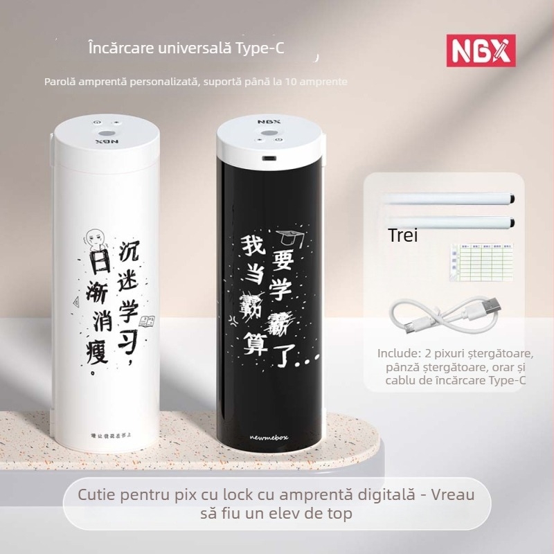 NBX penar pentru creioane cu blocare prin amprentă și parolă, cu calculator – cutie inteligentă de rechizite pentru elevi din învățământ primar