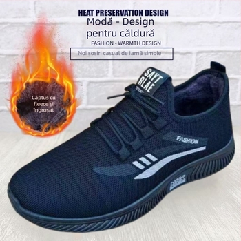 Papuci de iarnă pentru bărbați, cu partea superioară din plasă, închidere frontală, talpă din plastic, vârf rotund