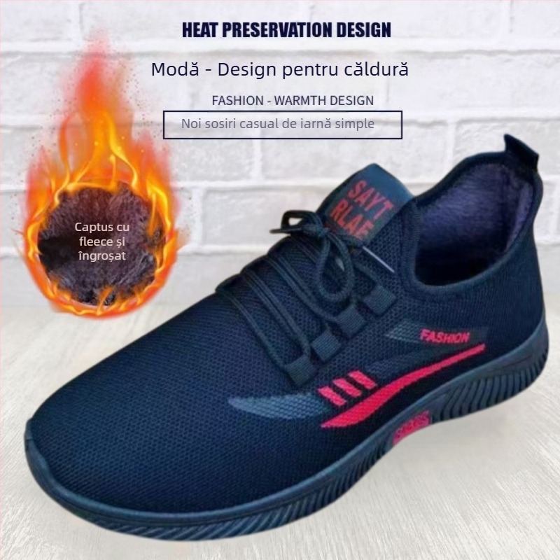 Papuci de iarnă pentru bărbați, cu partea superioară din plasă, închidere frontală, talpă din plastic, vârf rotund