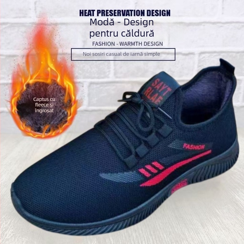 Papuci de iarnă pentru bărbați, cu partea superioară din plasă, închidere frontală, talpă din plastic, vârf rotund