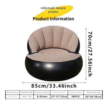 Șezlong gonflabil pentru camping pentru o persoană, cu suprafață plușată (flocked), pliabil, pompă de umflare externă; greutate 1,1 kg, sarcină maximă 200 kg, 1 strat