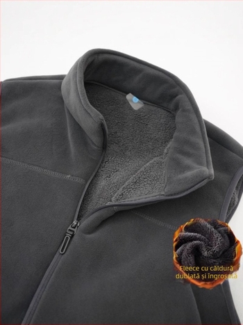 Vesta din fleece în stil coreean pentru bărbați, croială liberă cu fermoar, toamnă 2024