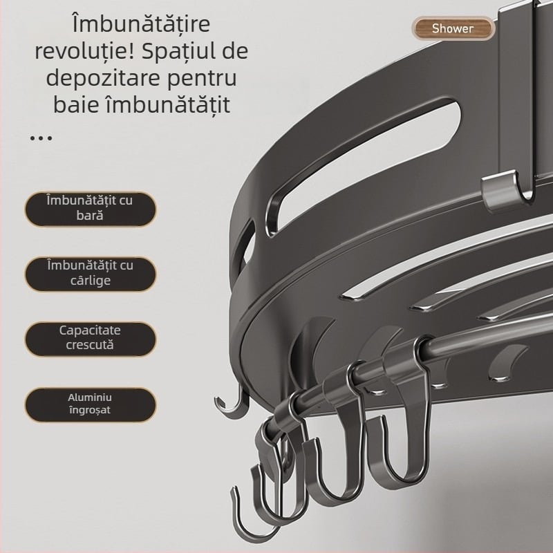 Raft triunghiular pentru baie, montat pe perete – aliaj de aluminiu, suprafață din plastic pulverizat, sarcină 10 kg, 1–3 etaje, stil lux ușor