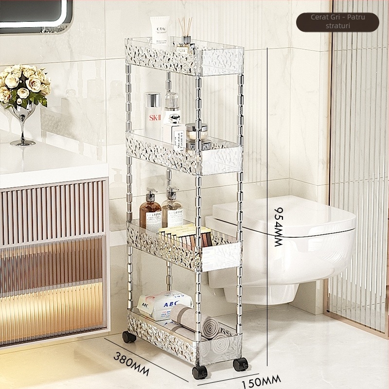 Rafturi de baie din plastic, patru niveluri, pentru spațiul dintre toaletă, capacitate 5 kg