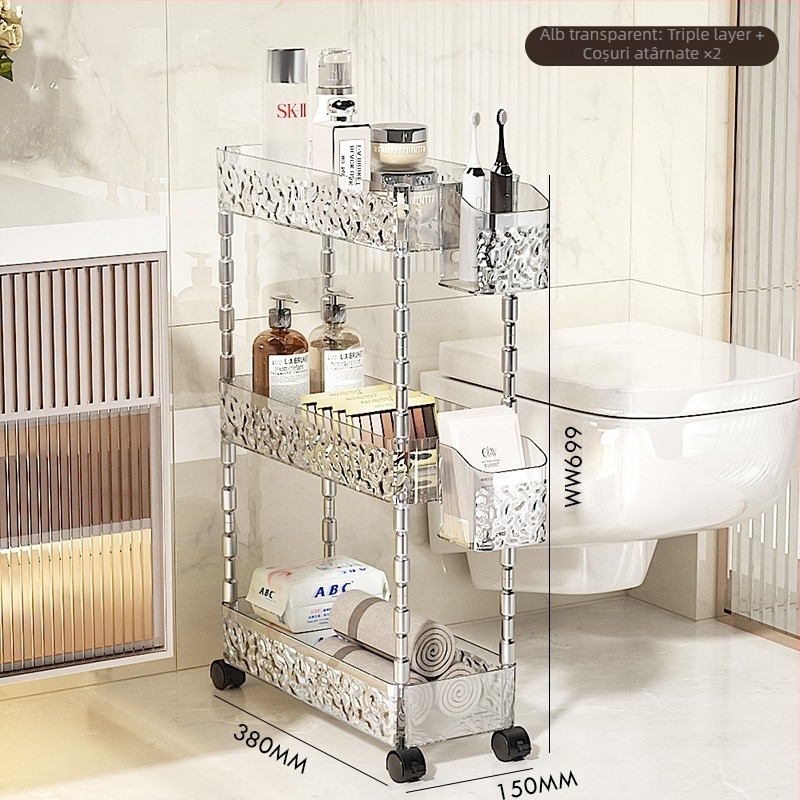 Rafturi de baie din plastic, patru niveluri, pentru spațiul dintre toaletă, capacitate 5 kg