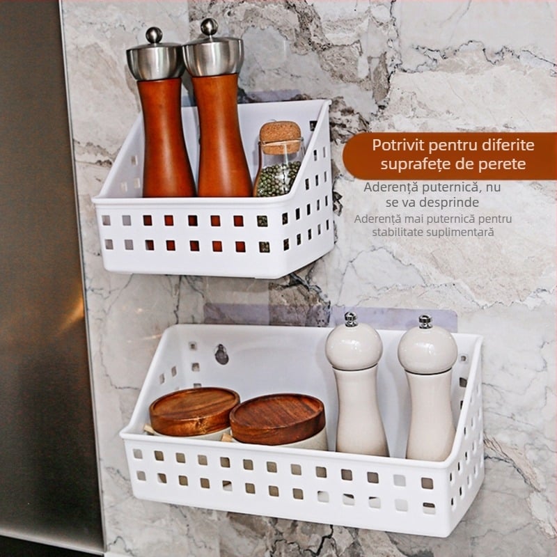 Raft de depozitare pentru baie montat pe perete cu ventuză, fără găuri, 1 nivel, din plastic, capacitate 10 kg